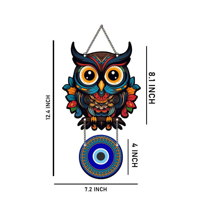 Evil Eye Owl Wall Hanging – Nazar Battu Wooden Home Protection Decor